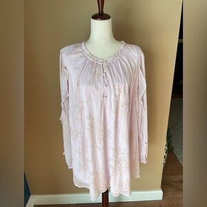 LC Womens Feminine Fairy Whimsical Blouse Top Size 4X Pink Puffy Peasant Floral